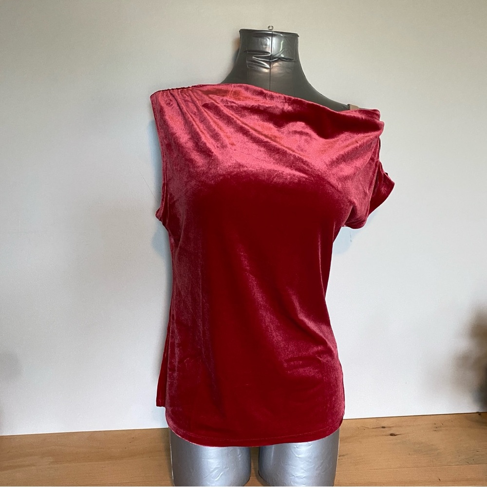 NWT GAP velour one shoulder top, red, L